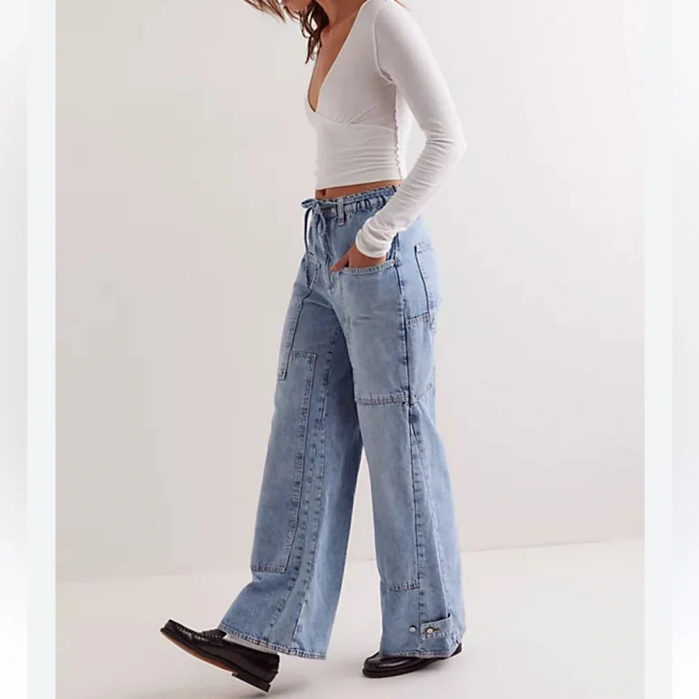 Free people CRVY outlaw Women's Light Blue Wide-Leg Jeans size Small NWOT - Picture 5 of 15